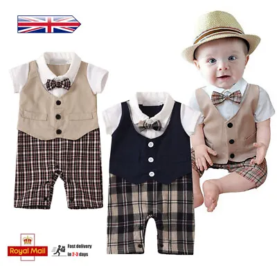 Newborn Baby Boys Gentleman Romper Clothes Button Jumpsuit Tux Jumpsuit Outfits • £11.99