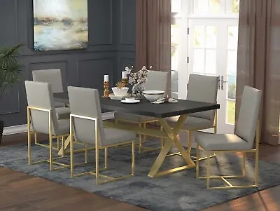 NEW Contemporary Brown Finish Dining Room Kitchen Table & Chairs 7 Piece Set N73 • $2238.86