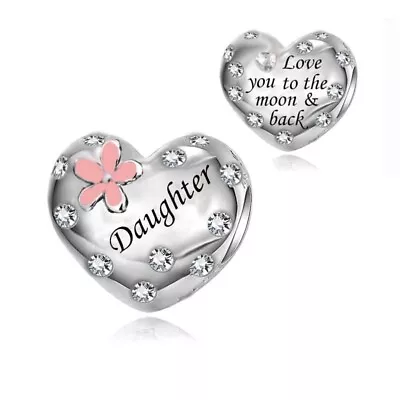 Daughter Pink Flower Charm I Love You To The Moon 💜 925 Sterling Silver Gift • £16.99