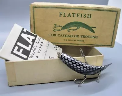 Helin Tackle Co. Flatfish Wood Lure CX Silver Black Original Box Paperwork 1970s • $15