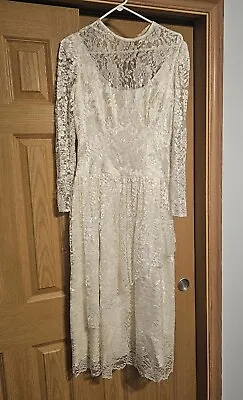 Vtg 80's Gunne Sax Style Lace Dress Size 10 Ivory Mid Calf Boho Wedding READ • $47.19