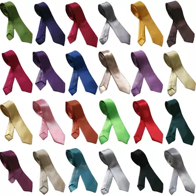 Mens Tie Plain Ties Satin Solid Color Slim Skinny Smart Party Wedding Thin Neck • £4.99