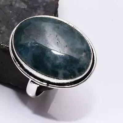 Moss Agate Ethnic Handmade Memorial Day Ring Jewelry US Size-9 DR 1266 • $4.99