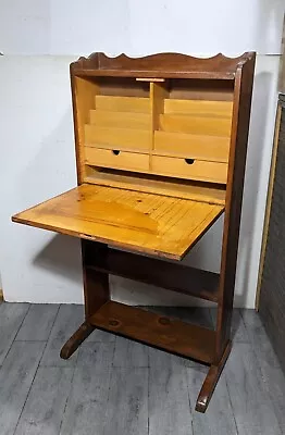 Vintage/Antique Rustic Drop Front Solid Wood Secretary/Writing Desk W/ Bookshelf • $405