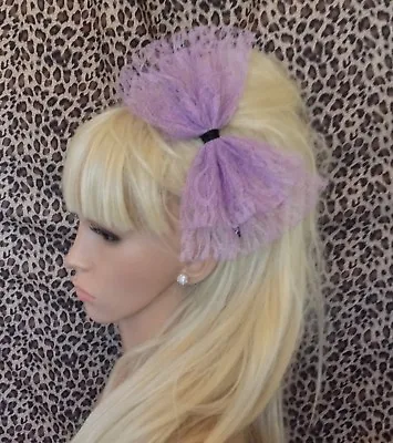 BIG PALE LILAC PURPLE LACE BOW ALICE HAIR HEAD BAND 80s RETRO PARTY FANCY DRESS • £4.99