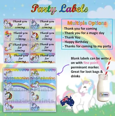 $4.99 • Buy Thank You Sticker Unicorn Birthday Party Loot Bag Favor Girls Decoration Supply
