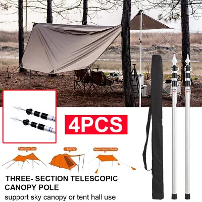 $71.59 • Buy 4x230cm Tarp Tent Poles Telescopic Adjustable Aluminum Awning Canopy Support Rod