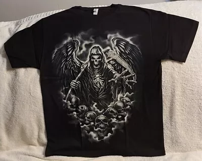 Grim Reaper Skull Skulls Scythe Skeleton Angel Of Death Horror T-shirt • $11.27