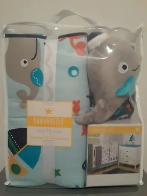 New/sealed Bananafish Anchors Away Reversible Baby Comforter & Plush Whale  • $36.99