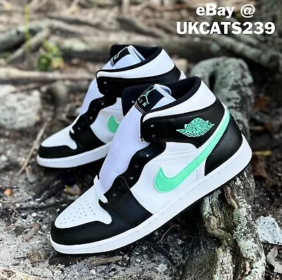 Nike Air Jordan 1 Mid Shoes White Green Glow Black DQ8426-103 Men's Multi Size • $119.90