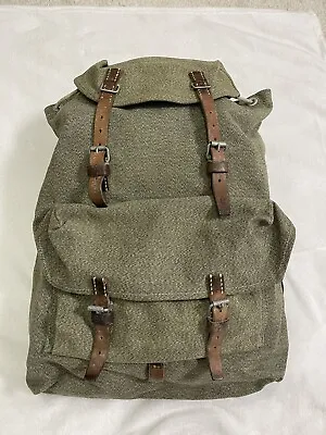 Vintage Swiss Army Military 40s 50s Salt & Pepper Canvas Backpack Bag Rucksack • $70