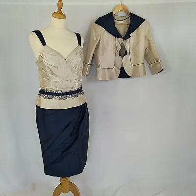 Linea Raffaelli Mother Of The Bright Groom Ascot Top Skirt Jacket Silk UK 14 • £34.99