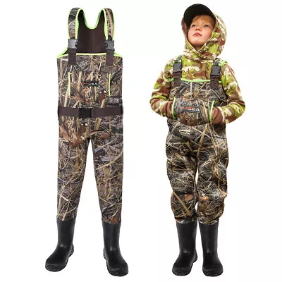 HISEA Kids Chest Waders Bootfoot Neoprene Impact Protection Fishing Hunting • $67.89