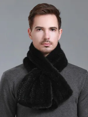 Men's Real Mink Fur Scarf Winter Warm Neckerchief Wraps Fashion Fishtail Black • $37.39