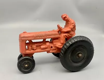 1940’s Vintage Auburn USA Hard Rubber Red Farm 4  Tractor & Driver Looking Back • $9.99