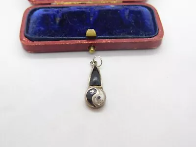 Sterling Silver & Enamel Yin & Yang Charm Pendant Vintage C1970 • £15