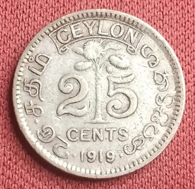 1919 Ceylon 25 Cents Silver Kgv Coin • £2.99