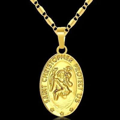 18k Gold Filled Over Silver 18  St Christopher Womens Link Chain Necklace D753 • $26.95