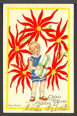 Swedish Mini 1934 Postcard Signed Margit Ekstam Child W/Xmas Present VG+/EX • $9.99