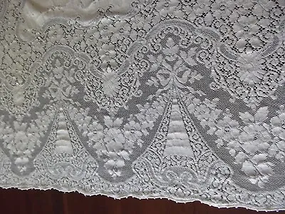 Antique Quaker Lace Ecru Tablecloth Oblong Picot Edge Cotton 62x83 BEAUTIFUL • $89.99