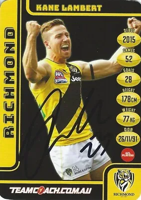 $19.99 • Buy ✺Signed✺ 2017 RICHMOND TIGERS AFL Premiers Card KANE LAMBERT
