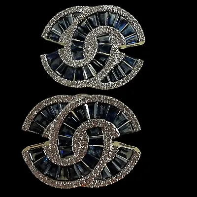 Diamond Earrings .50k Genuine Sapphire 3.15k White Gold 14k Omega Back • $2499.90