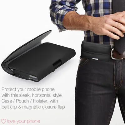 Black✔Quality Leather Excellent Protection Horizontal Belt Phone Pouch Case • £7.99