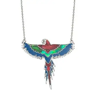 Red Macaw Paua Shell And Resin Silver Tone Pendant Necklace • $27.78