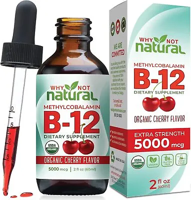 Why Not Natural Organic Vitamin B12 Liquid - Sublingual Extra Strength 60 X 5000 • $29.49