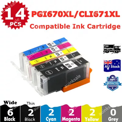 14 Non-OEM Pgi 670xl Cli 671xl Ink Cartridge For Canon Pixma Mg5765 Mg6860 • $24.80