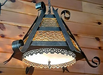 Vtg 1960's-70's Gothic Medieval Tudor Mission Arts Crafts Chandelier Light  • $427.50