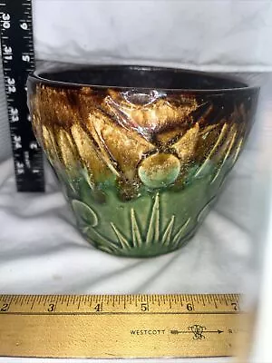 Vintage Art Pottery Blended Majolica Brown Green Jardiniere Sun Planter 5X6” • $49.99