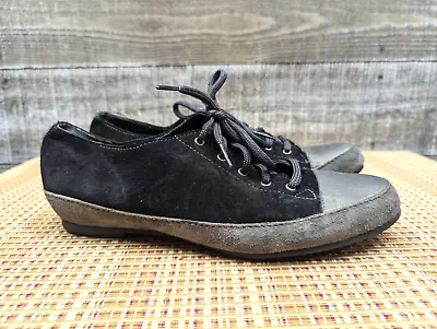 Munro Black Suede Leather Pewter Cap Toe Lace Up Flats Womens Shoes 7.5 M • $15.60