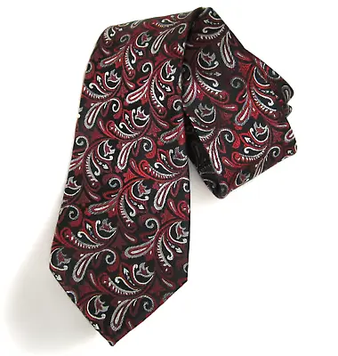 Van Heusen Tie 100% Silk Textured Red Black Paisley Mens Necktie Classic NEW • $19