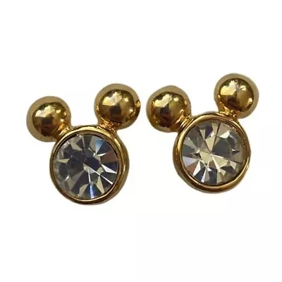 Disney Napier Mickey Mouse Stud Earrings Crystals Vintage Gold Tone April Births • $32.25