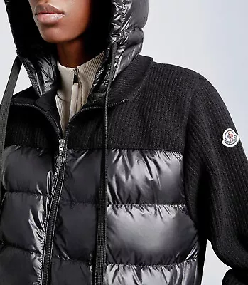 SS24 MONCLER Down Padded Wool Knit Jacket Quilt Panel Mix Media Detach Hood XS-S • $1000