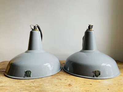 £180 • Buy Vintage Pair Of Mid Century Industrial Enamel Benjamin RLM Pendant Lights