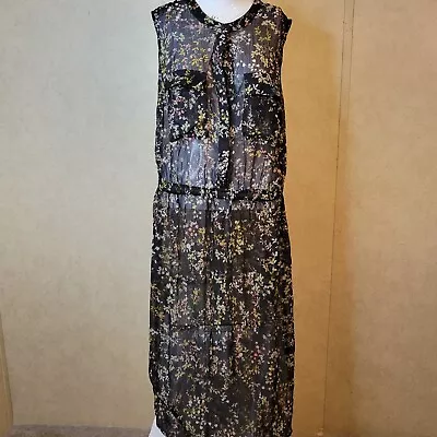 Merona Large Dress Women Long Sheer Maxi Flower Button Crew Neck Sleeveless • $19.95