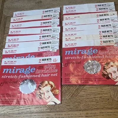 Lot Of 16 Pkg Vtg Mirage Ultra Invisible Jac O Net No.145  Bob Sz Hair Net Dark • $22.54