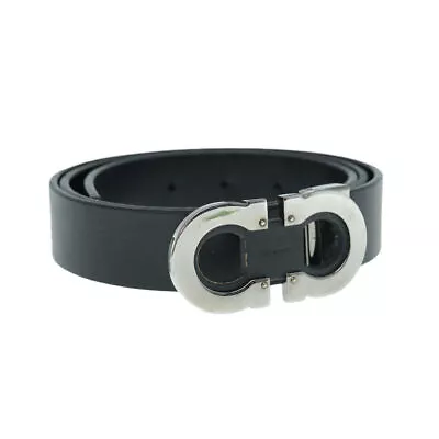 Salvatore Ferragamo Gancini Belt Leather 34.3  -38.2   Black Auth Ar11134 • $223.88