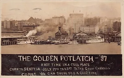 RPPC Seattle WA 1911 First Golden Potlatch Harbor Skyline Photo Vtg Postcard C41 • $295