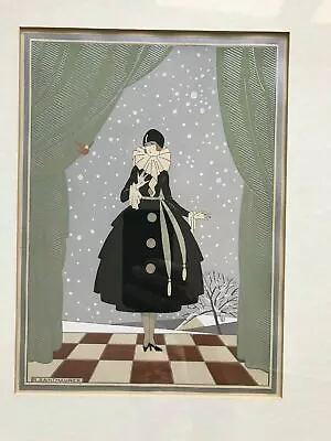 FRENCH FASHION POCHOIR Art Deco Modernist  WINTER  Signed SAINTMAURICE 20s 30s • $270