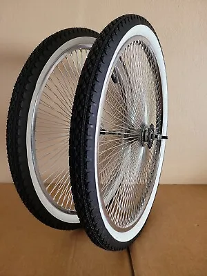 Vintage Lowrider 26  144 Spoke Chrome Dayton Rim Set W/ White Wall Tires. • $226