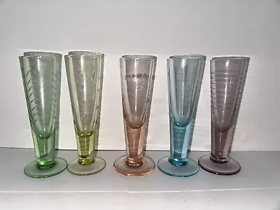 Set Of 5 Vintage Pastel Color Pedestal 5  Cut Glass 1 Oz. Shot Glasses • $9.99