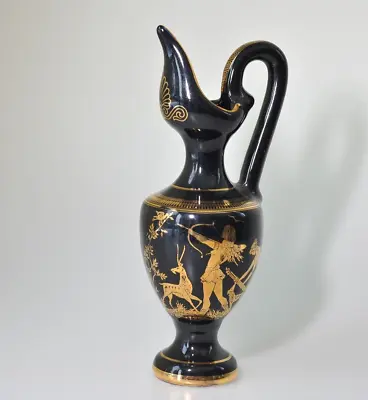 Hand Made In Greece 24K Gold Black Harp Arrow Urn Pitcher Vase SR1 • $14