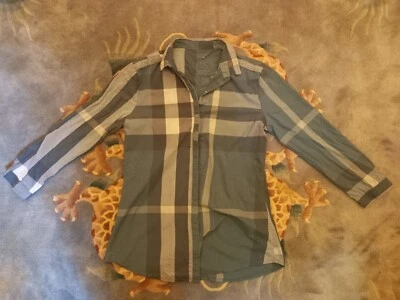 £3 • Buy Womans Green Burberry Blouse Shirt Nova Check Size 12 M Metal Buttons Vgc 