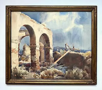 Carl Oscar Borg -San Juan Capistrano Ruins -Exceptional Watercolor -1910s • $1895
