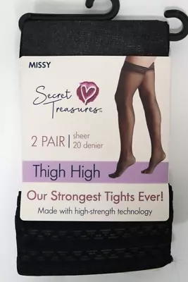 £9.93 • Buy Womens Ladies Secret Treasures 2 Pair Black Sheer Thigh High Stockings Sz Missy