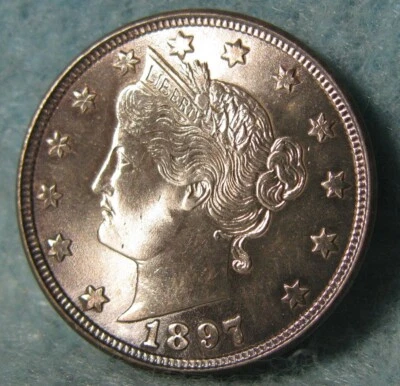 $72 • Buy 1897 Liberty V Nickel Looks Gem Uncirculated ~ Old US Coin