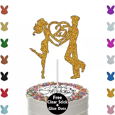 Glitter Happy 25th 30th 40th 50th 60th Wedding Anniversary Couple Cake Topper • £2.95